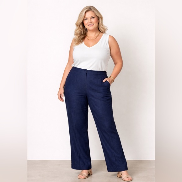Talbots Pants - NWT Talbots navy blue linen wide leg pants size 18WP career business staple